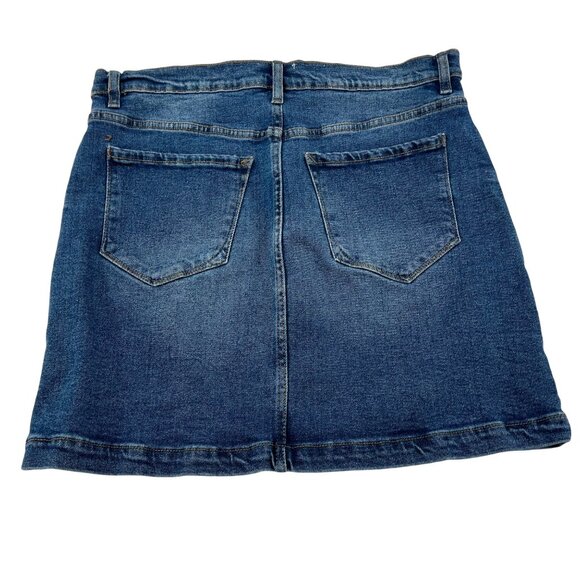 Kensie Jeans Women's High Rise Distressed Denim Skirt Blue Front Button Closure - Picture 6 of 6